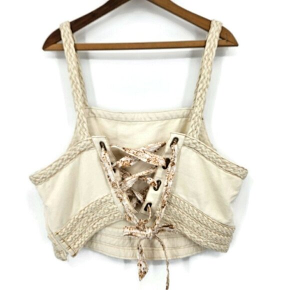 Pilcro Patchwork Cami Top Womens 2X Off White Crop Tank - Picture 4 of 8